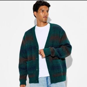 Original Use Dark Green Striped Button-Up Cardigan